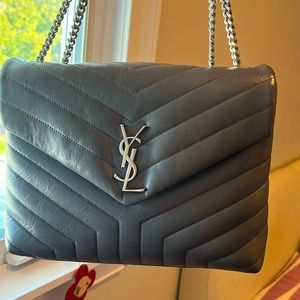 Saint Laurent Loulou Shoulder Bag Matelasse Chevron Leather Medium Gray